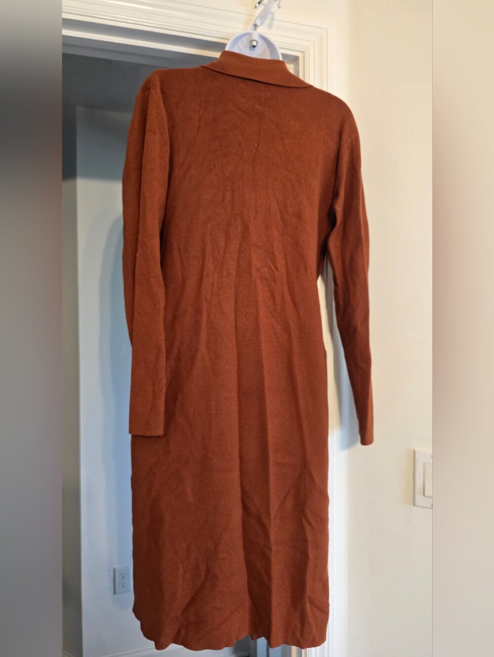 Magaschoni Womens Rust-Brown Open-Front Belted Cardigan Duster - Picture 5 of 7